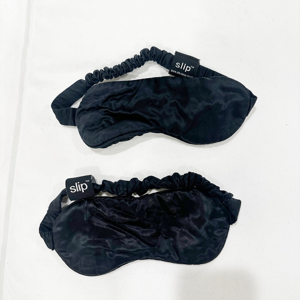 Pair of 2 Black Slip Silk Eye Mask Sleepmask